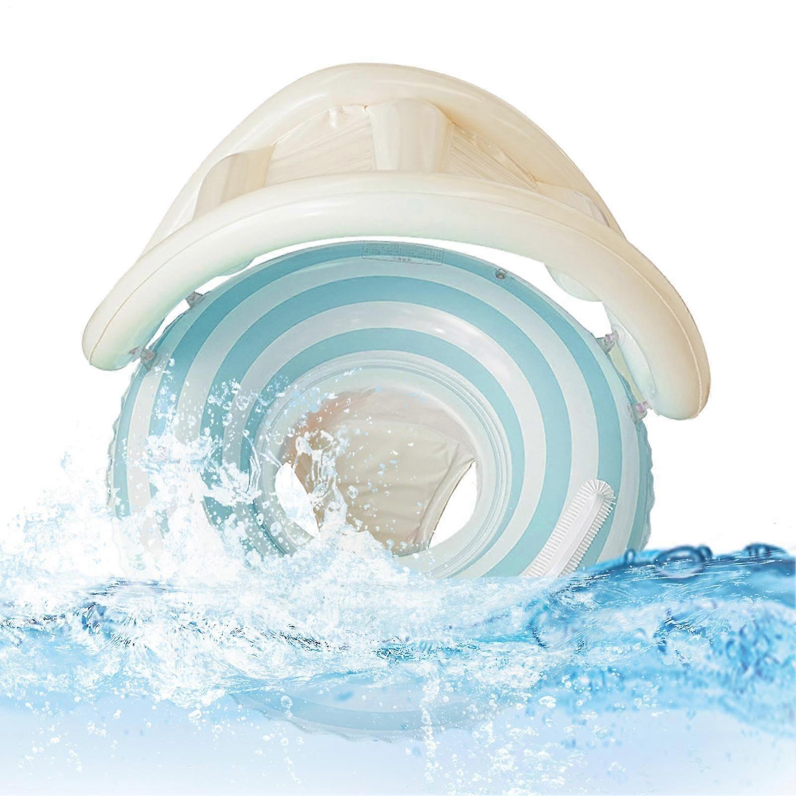 Baby Swim Ring With Sun Canopy Inflatable Toddler Float UV Protection For Outdoor Pool Or Sea Use Blue