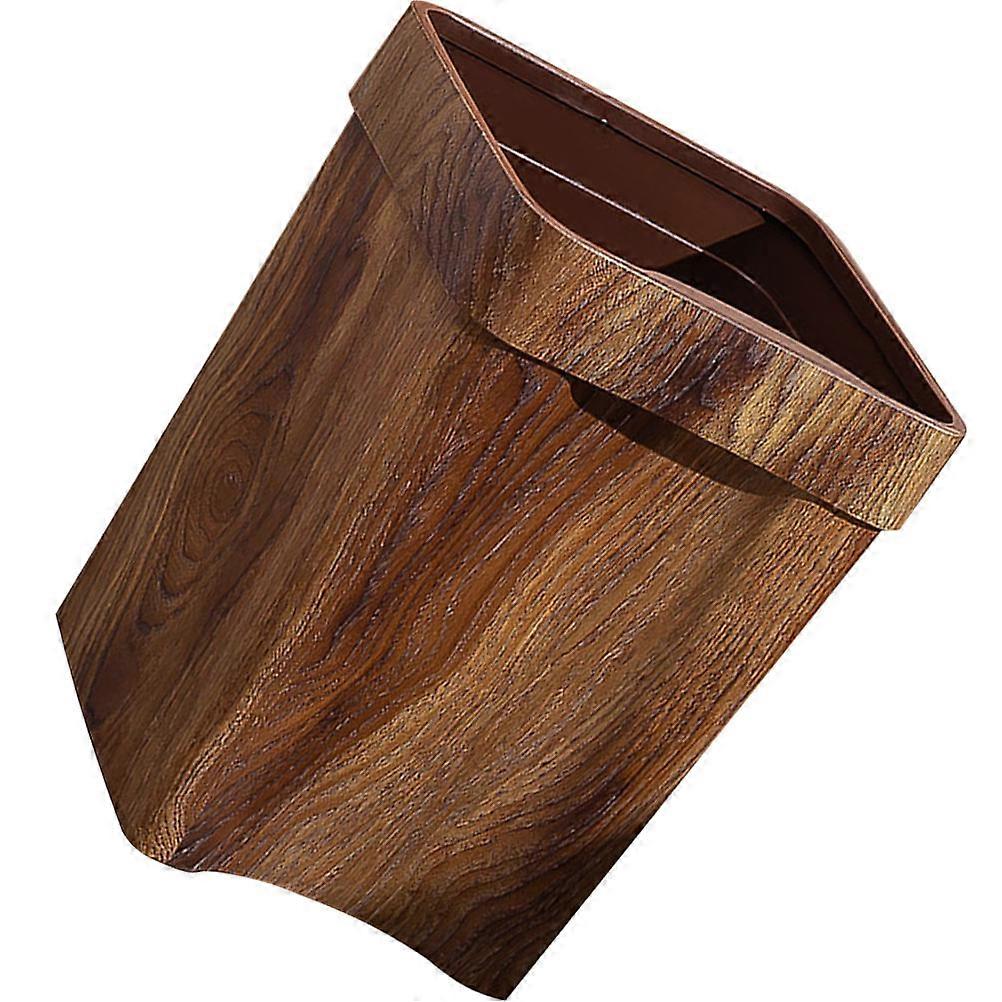 Bathroom Trash Basket Household Decorative Waste Bin Imitated Wood Grain Texture Large-capacity Preventing Accumulation of Waste 1Pcs