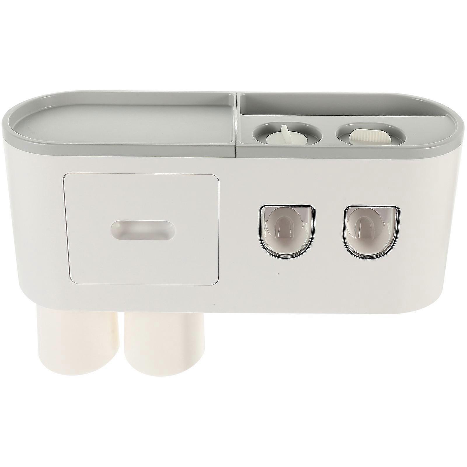 Toothbrush Holder with Toothpaste Dispensers and Cup Holder Made of ABS and Rubber Grey for Family Use Holds 6 Brushes