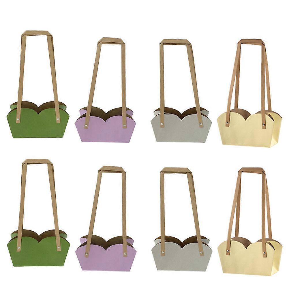 Portable Brown Paper Succulent Plant Baskets with Handles for Mixed Color Flowers Storage Containers