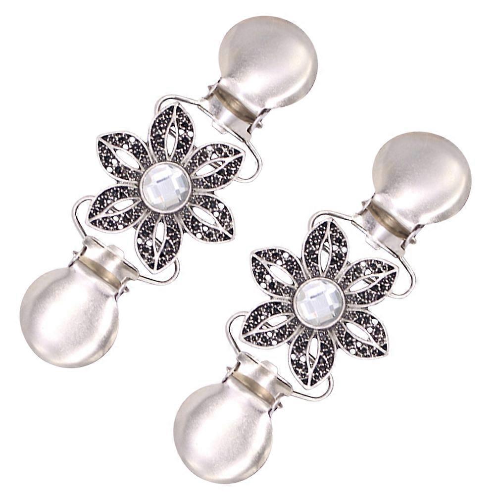 Casual And Formal Flower Design Clothes Clips For Women Crafted In Silver Material Great For Many Occasions 2Pcs