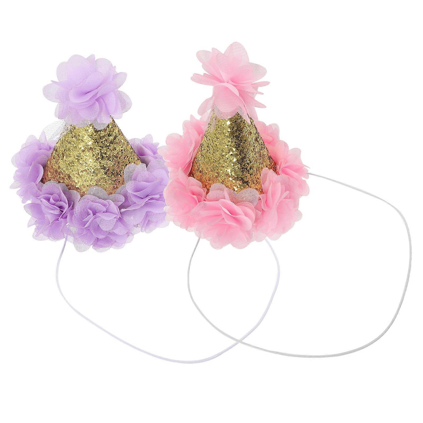 Kids Birthday Party Hats 2Pcs Glitter Cone Style Designed For Children Special Events Reusable