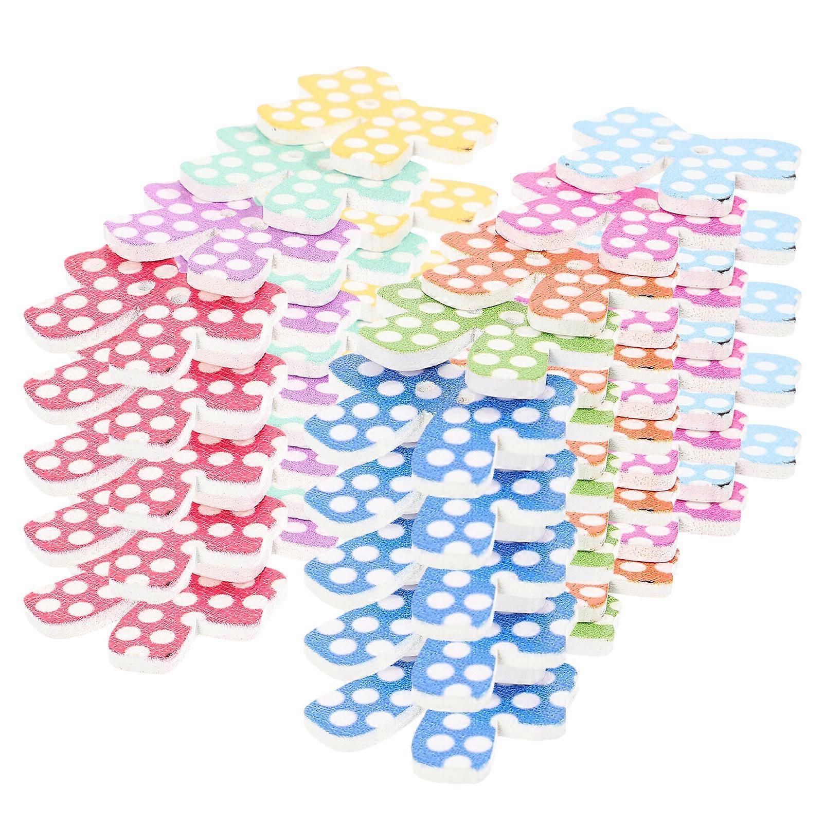 50Pcs Sewing Buttons Wood Wooden Colorful Bowknot Buttons Bowknot Wood Buttons for Clothing