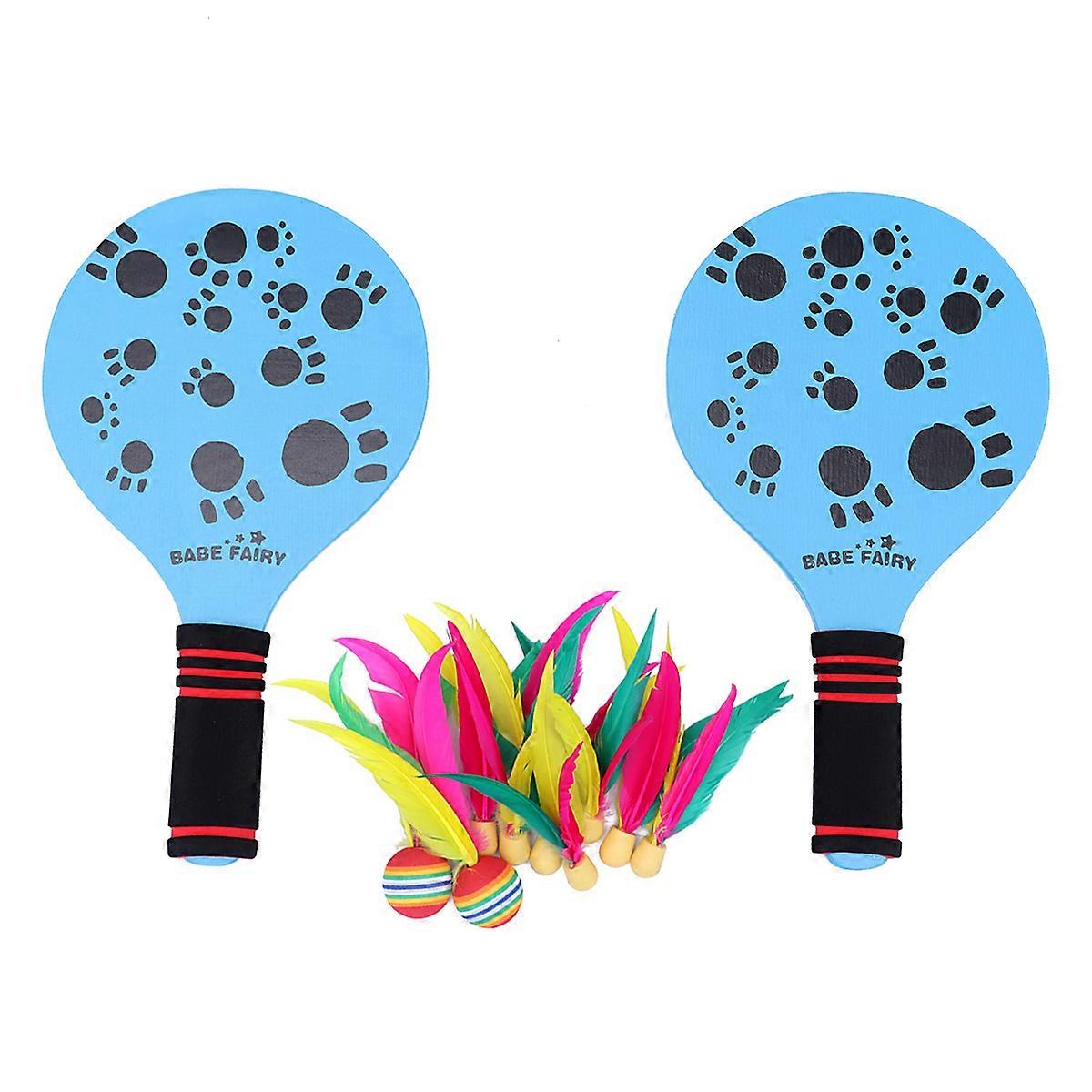 Wooden Racket Beach Paddle Set Perfect for All Ages Playing Outdoors with Agility Training Function in Blue Color 12-Pcs