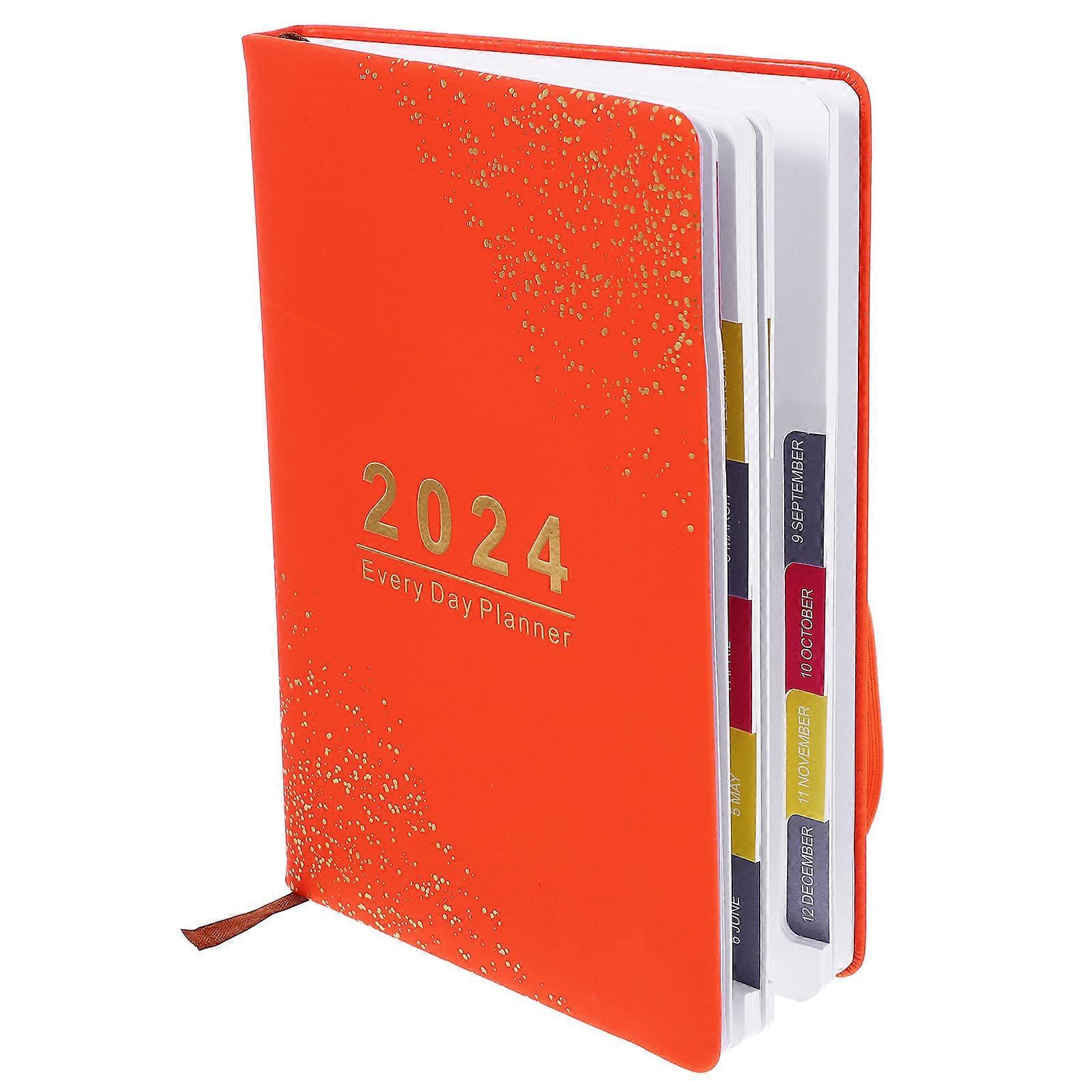 Orange Planner Organizer Notebook for Writing Use with Paper and PU Cover 2024 Daily Schedule Recording Notepad