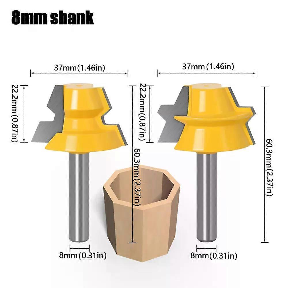 2pc Lock Miter Router 225 Degree Glue Joinery Router Bit - 1/2 12mm Shank 8mm shank Woodworking cutter Tenon Cutter for Wood