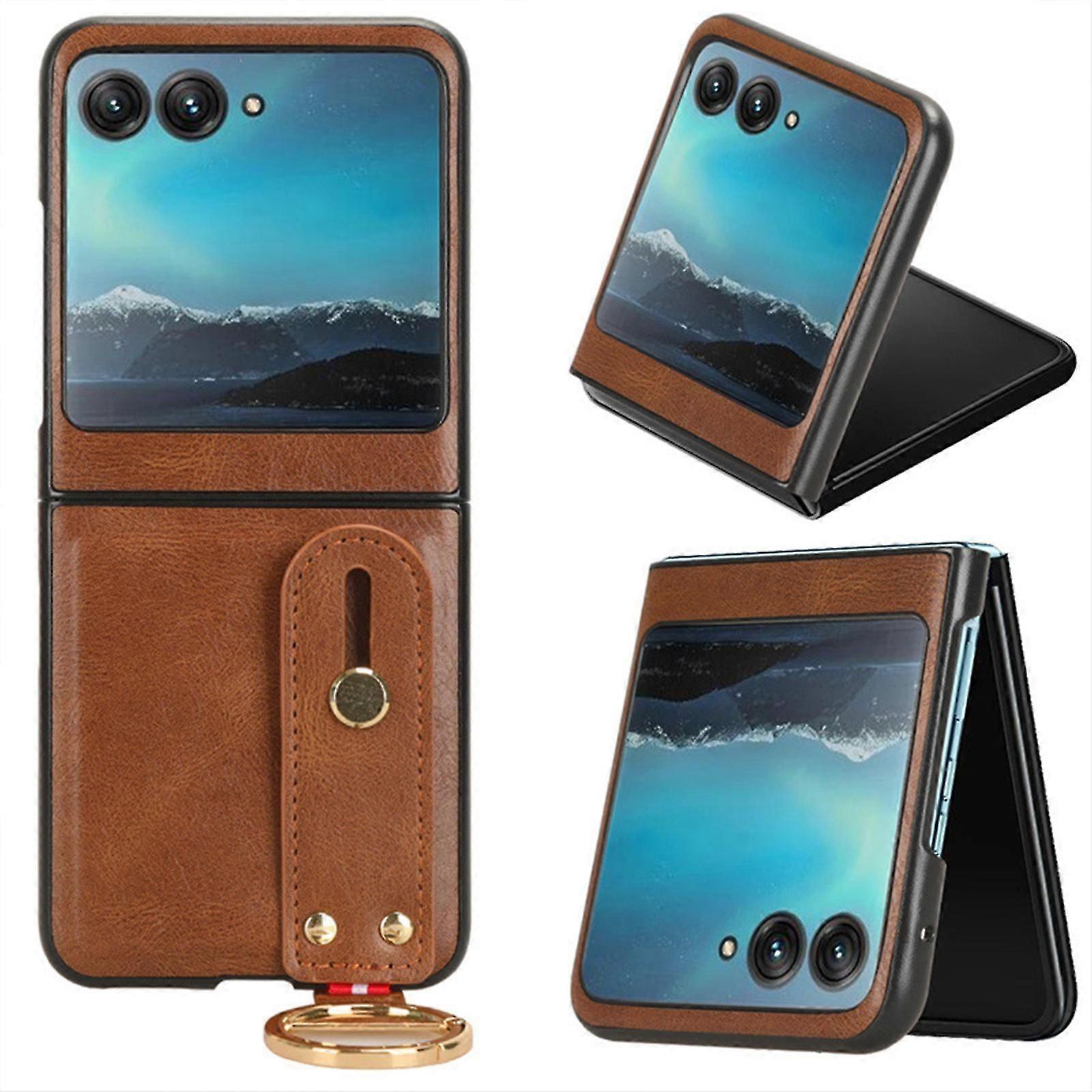 for Motorola Razr Plus Case with Adjustable Wristband Kickstand, for Motorola Razr 40 Ultra Case PU Leather Full Body Protective Cover