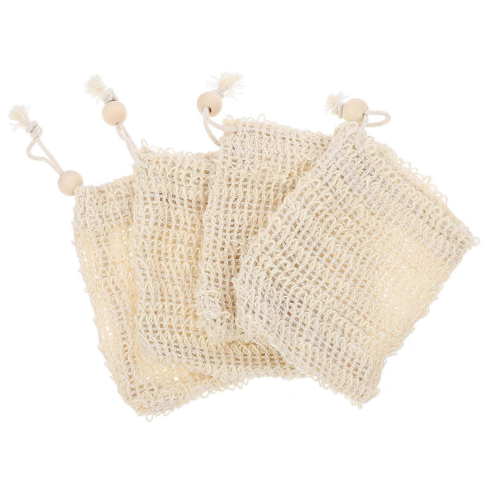 Soap Saver Bag for Shower in Khaki Cotton Linen Material Great for Producing Bubbles and Storing 4 Pieces