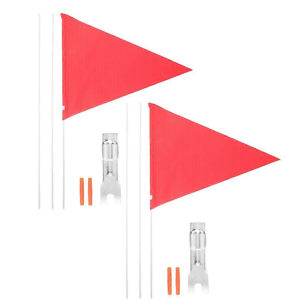 Bicycle Safety Flag 2Pcs With Fiberglass Pole Red Color Practical Design For Trailer And Scooter Use