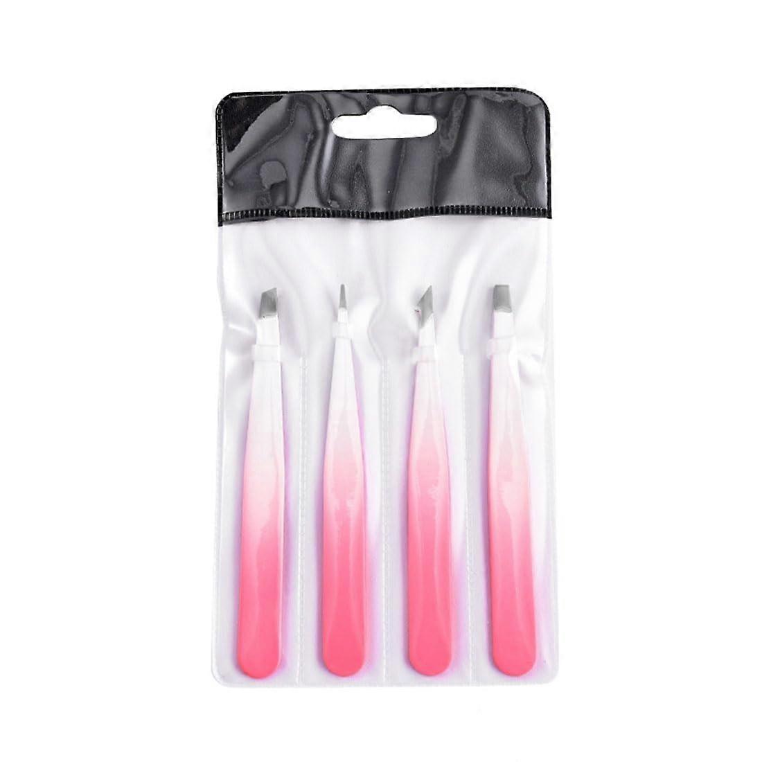 4-Piece Professional Eyebrow Tweezer Set with Gradient Powder for Hair Removal, Eyelash Extensions, and Eyebrow Shaping in Red Leather Case