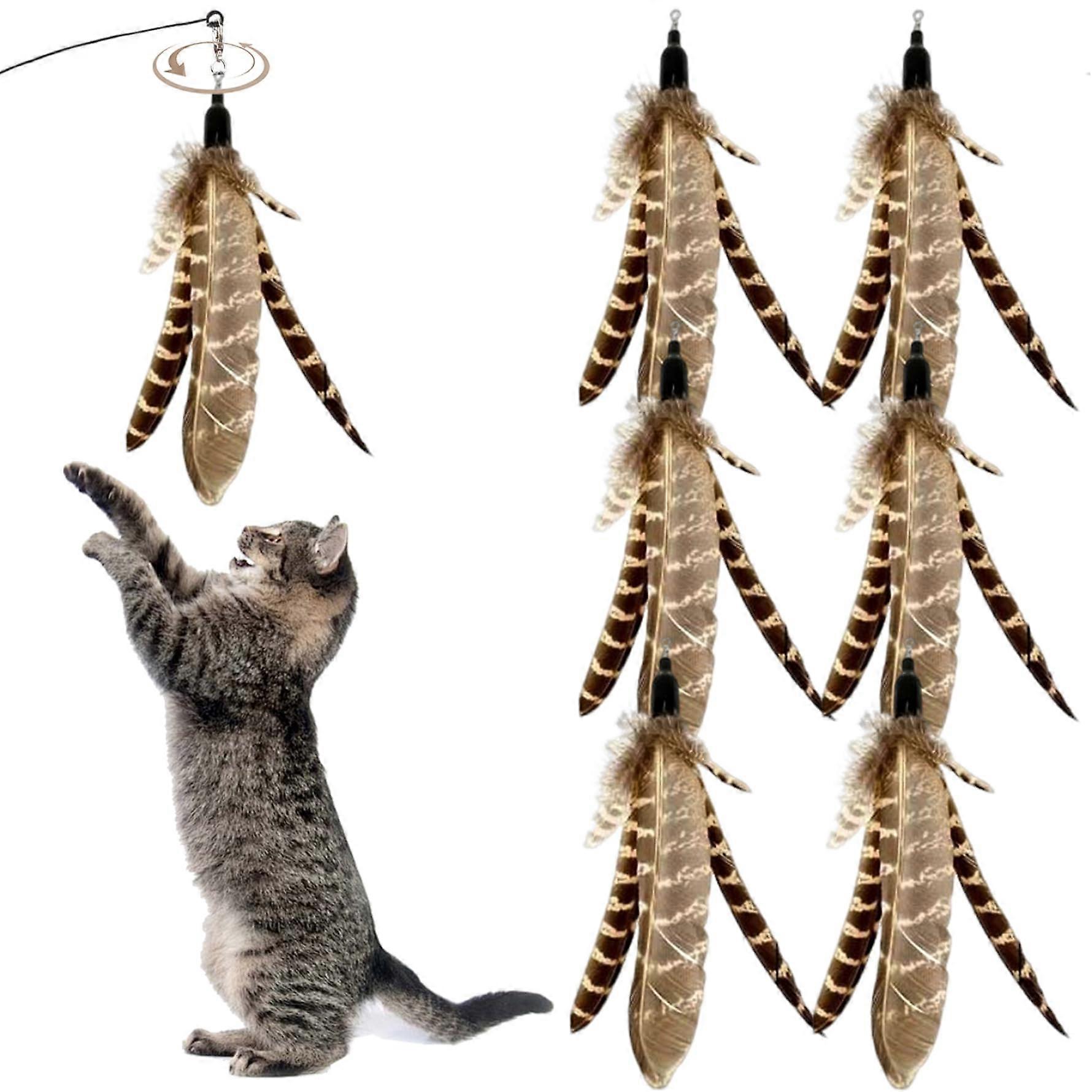 6pcs Cat Feathers Toy, Natural Bird Feathers Filling Cat Wand Interactive Toy Replacement for Cats Kittens Scratching Exercise Indoor and Feathers