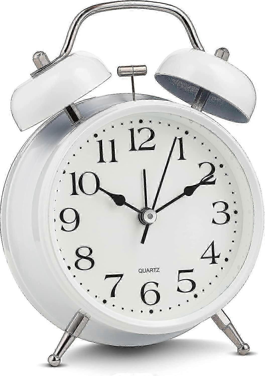 Analog Alarm Clock Extra Loud Twin Bells Retro White Silent Non-ticking Quartz