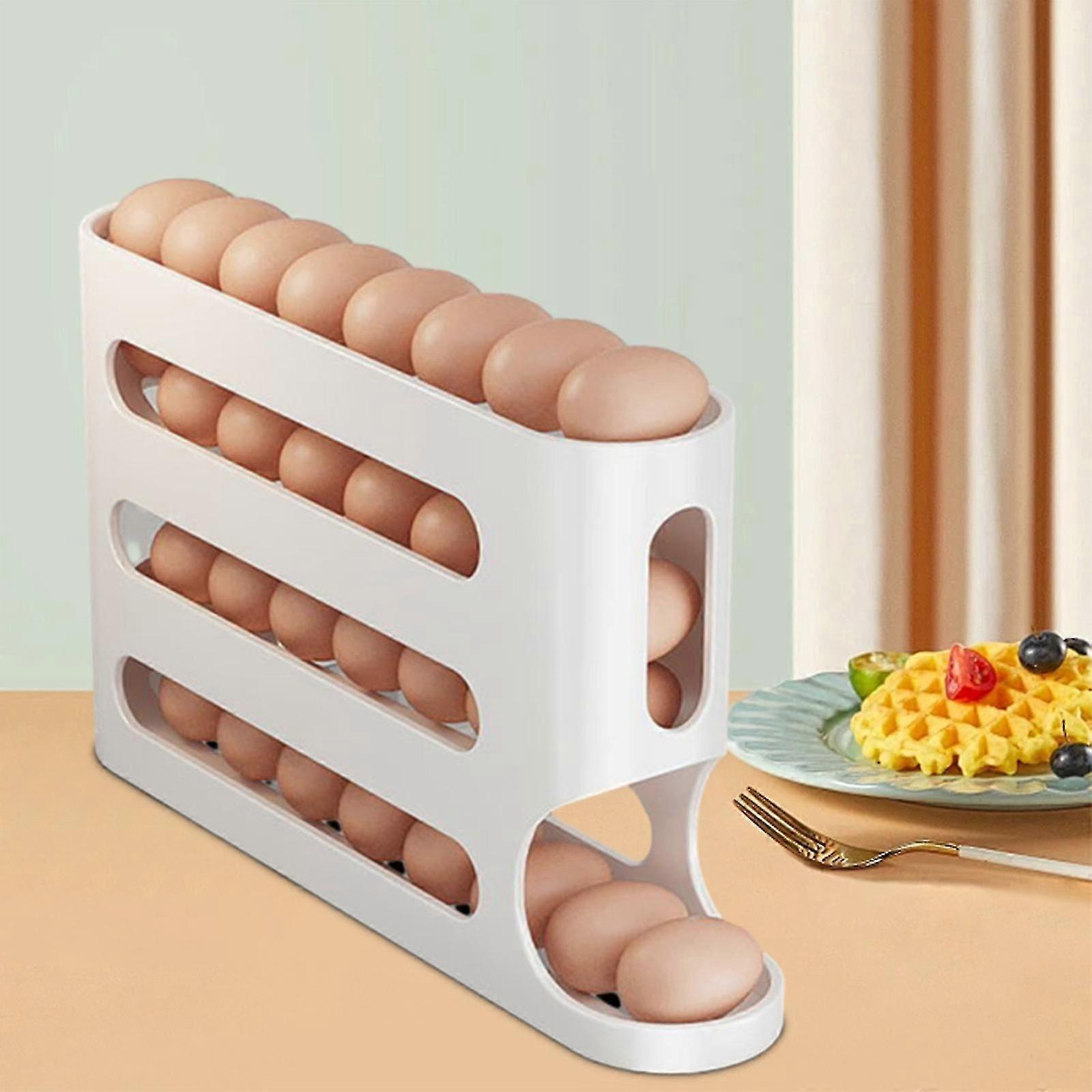 4 Tiers Eggs For Fridge Auto Rolling Fridge Eggs Organizer Space-saving Eggs Dispenser 30 Eggs Fridge Eggs Rack Large Capacity Eggs Dispenser Flye2439