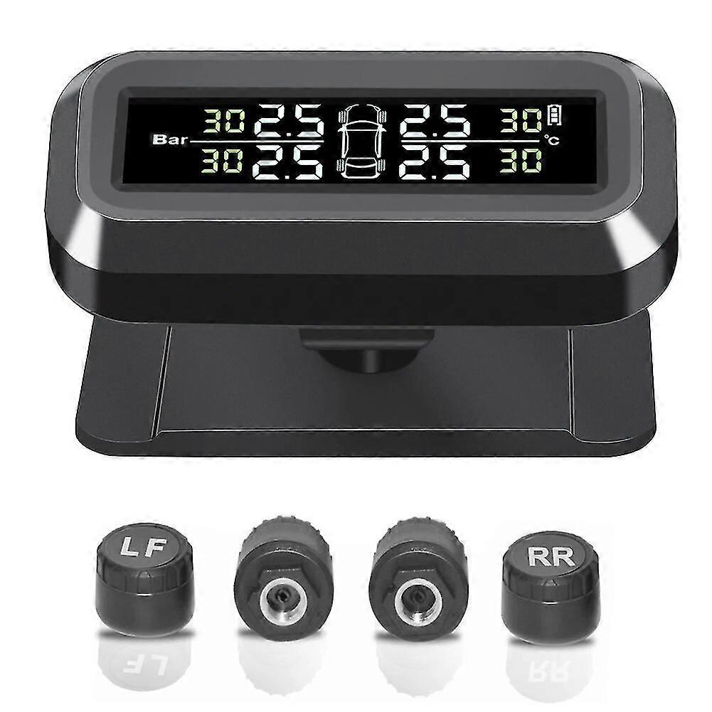 C68 Usb + solaire LCD Voiture Tpms Système D’avertissement D’avertissement De Pression Des Pneus Avec 4 Capteurs