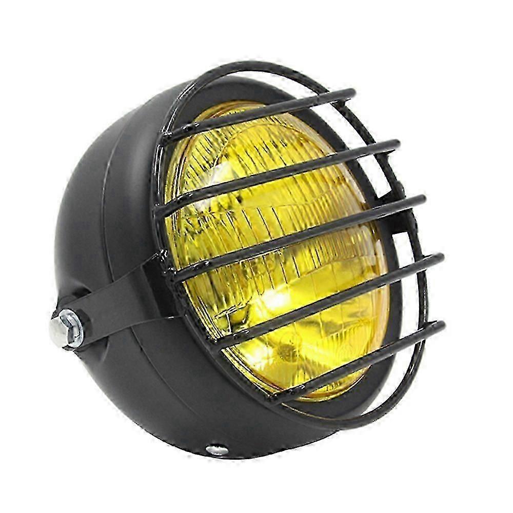 2025 Retro Vintage Motorcycle Universal Side Mount 35W 6.5 Inch Amber Headlight Cafe with Grille