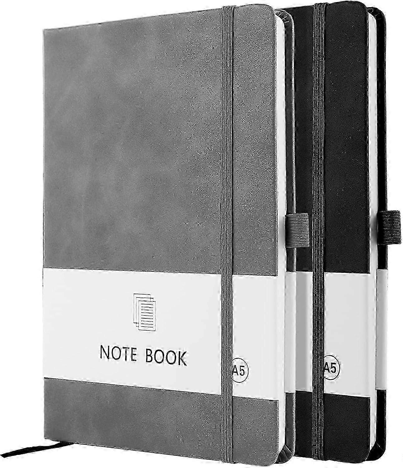 Hardback A5 Notebook 2-Pack with Bookmark & Elastic Closure, 200 Pages 100GSM Journal in Black and Gray