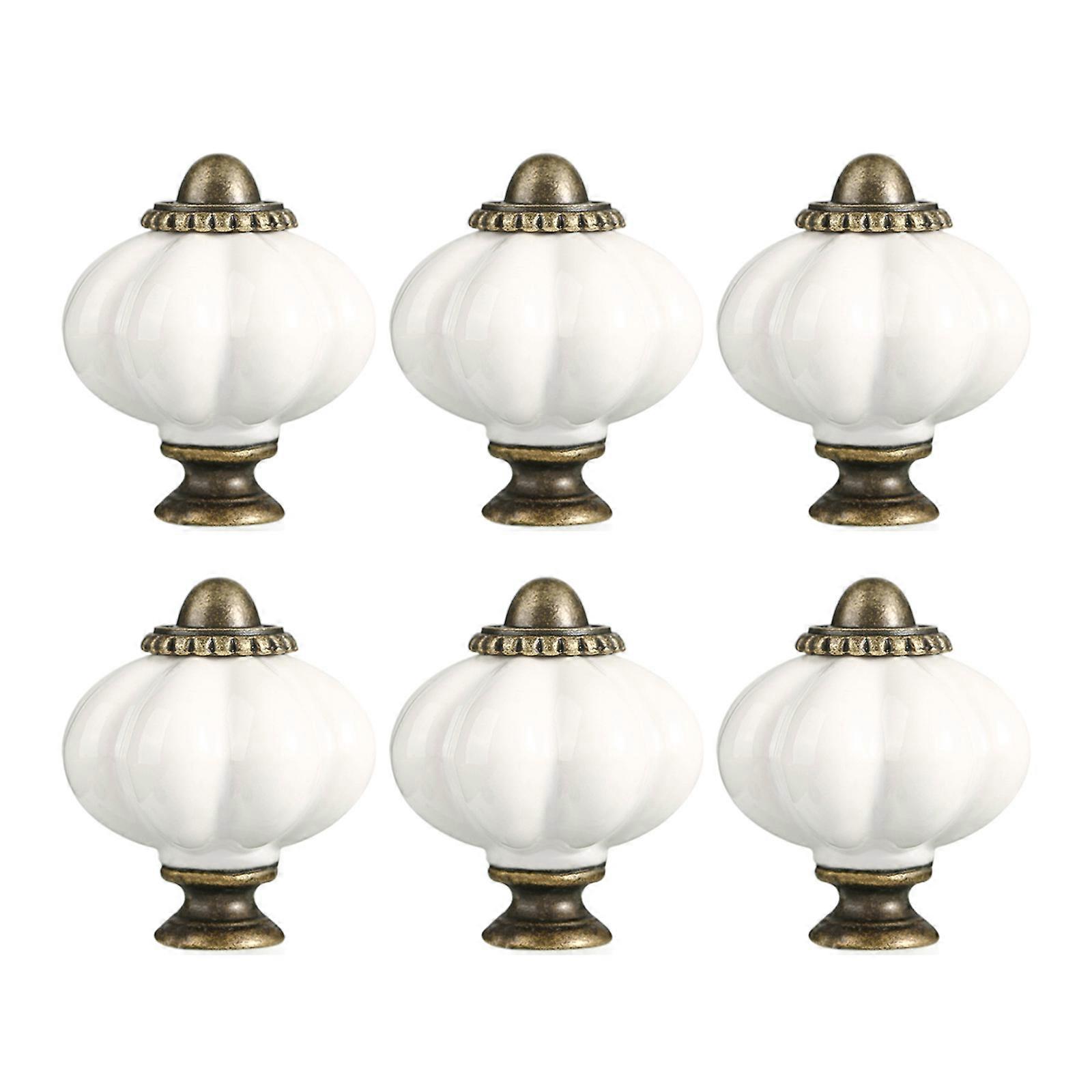 6Pcs Wardrobe Knob Ceramic Cabinet Drawer Handle Cupboard Pulls Pumpkin Shape Furniture Decoration Easy to Install White