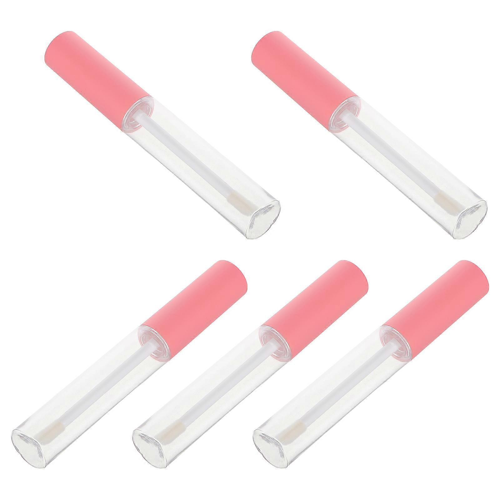 5pcs Refillable Empty Lip Gloss Tubes with Wand & Pink Cap Portable DIY Lip Balm Containers for Travel and Home Use