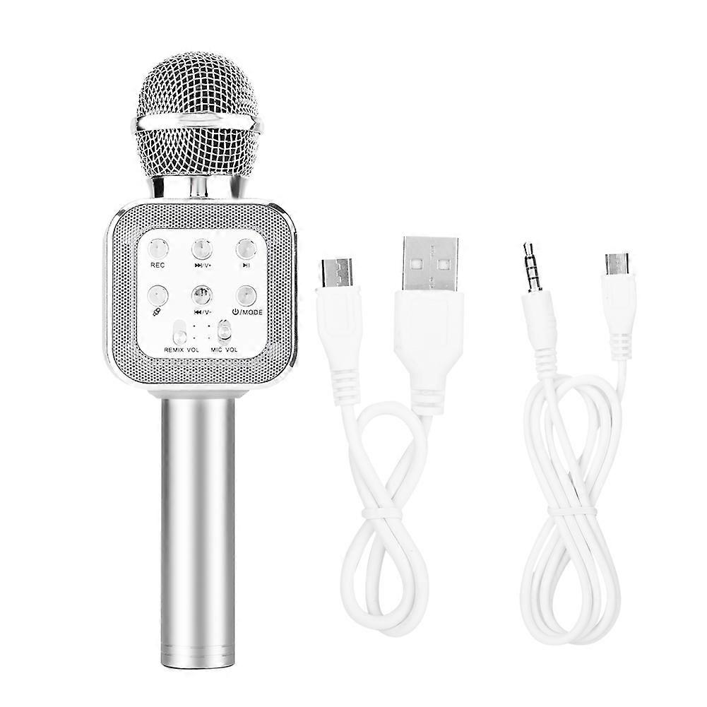 Wireless Bluetooth Handheld KTV Karaoke Microphone Mic Speaker For Phone (Silver)