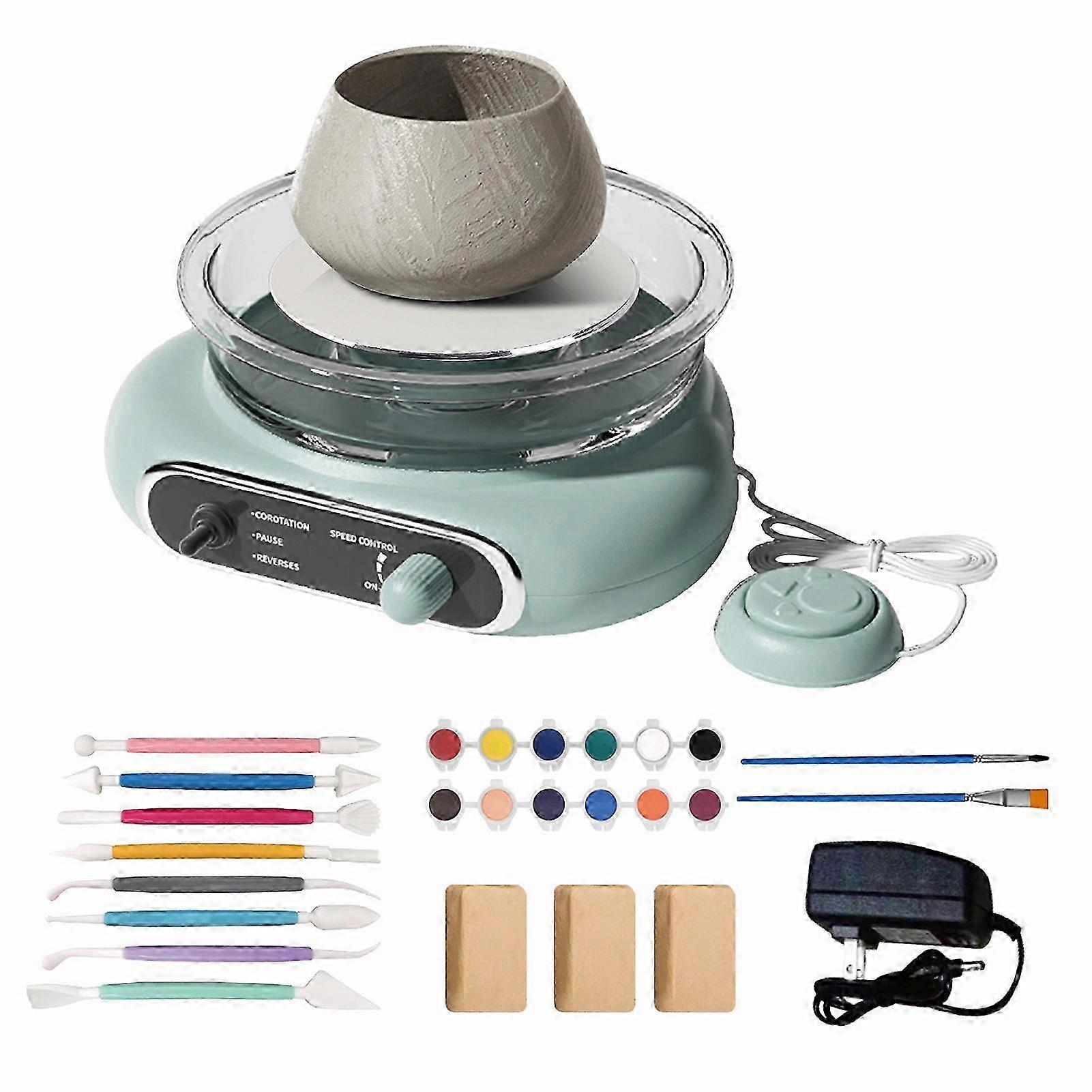 2025 Professional Pottery Wheel Machine with Adjustable Speed Foot Pedal Green Includes Detachable Turntable Eight Sculpting Tools Clockwise and Count