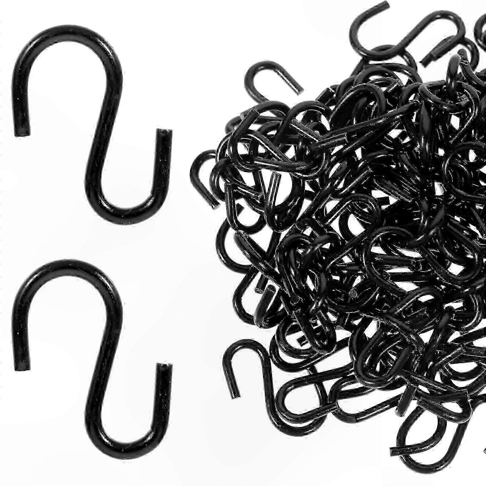 Black Metal S-Hooks for Hanging, 100-Pack, Heavy-Duty Storage Hooks
