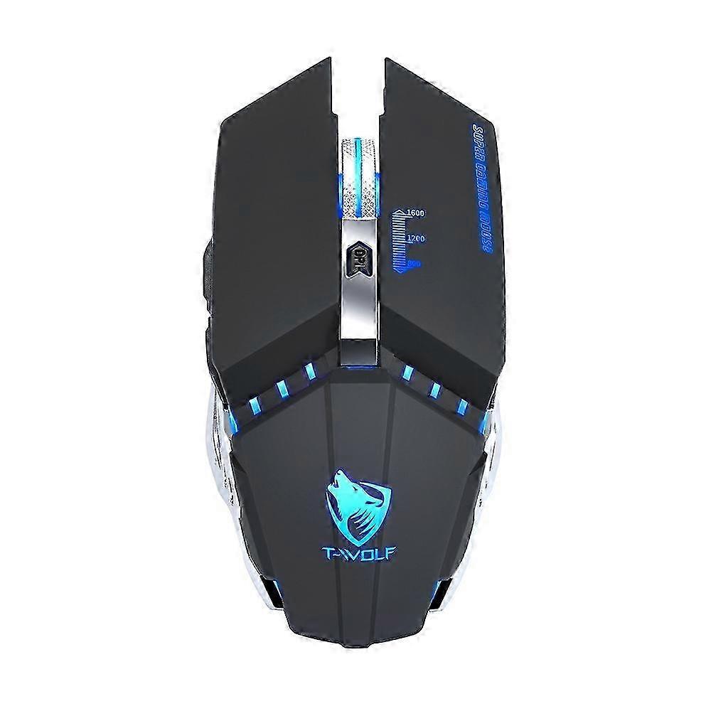T-WOLF Q15 6-Button 1600 DPI Wireless Rechargeable Mute Gaming Mouse for Office with 7 Color Breathing Light
