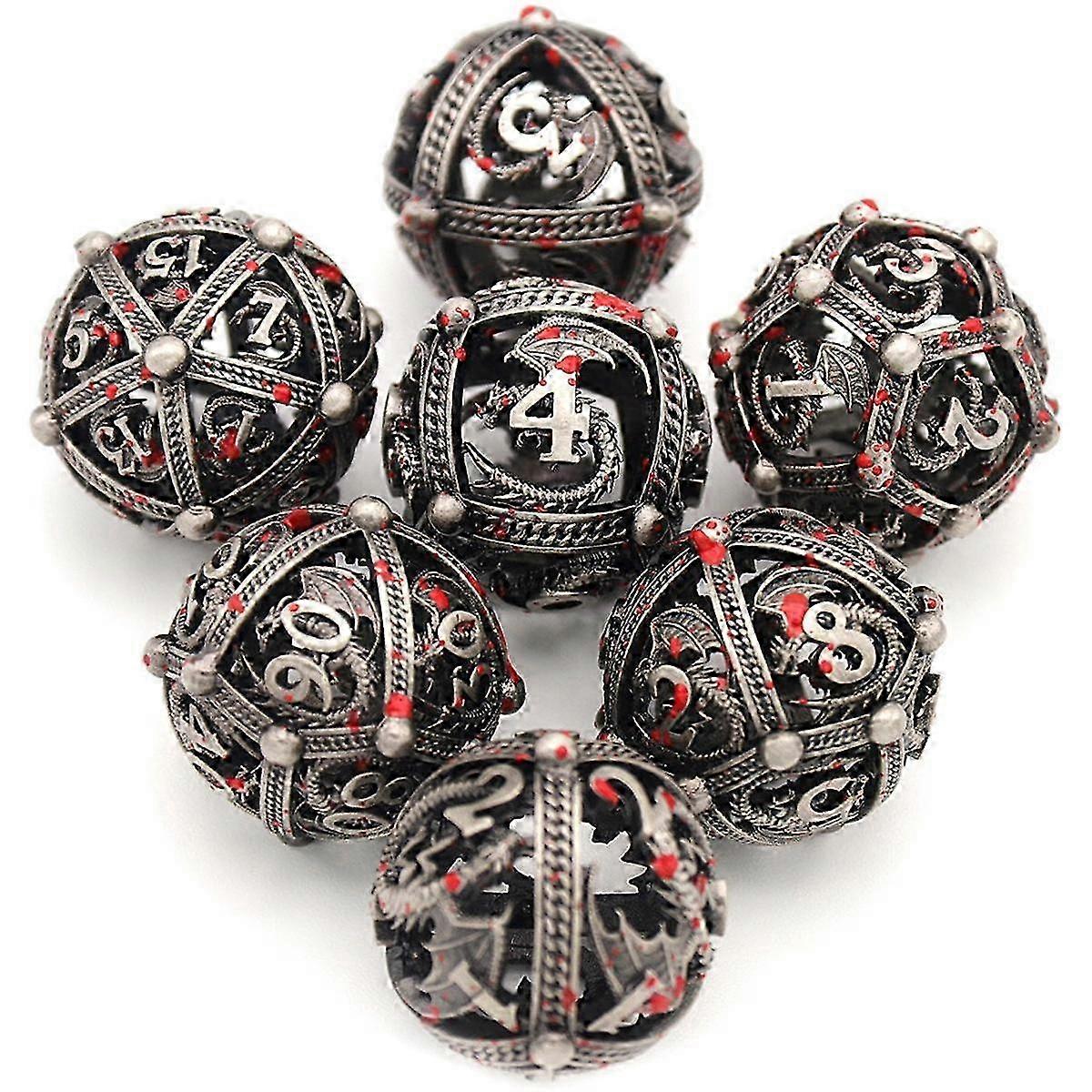 Metal Dice, 7 PCS Heavy Solid Metallic Dragon Dice Set for Dungeons and Dragon Tabletop Game C hwy