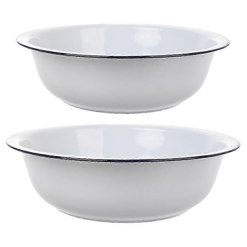 2Pcs Enamel Bowl Large Enamel Mixing Bowl White Enamelware With Red Rim Vintage Enamel Soup Basin For Fruit Salad Pasta Dinner 30 CM 32 CM