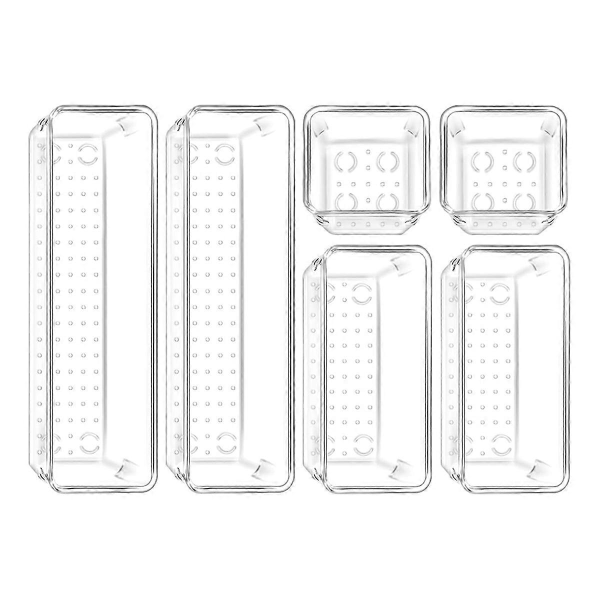 6pcs Plastic Drawer Organizers, 3 Sizes Transparent