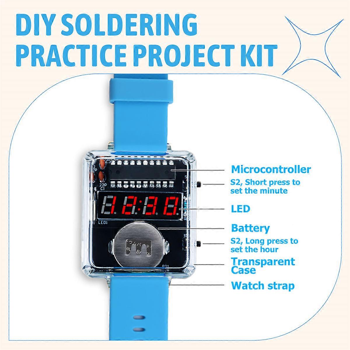 DIY Clock Kit Soldering Practice Kit with 4 Digit LED Display Micro Controller for Electronic Beginn