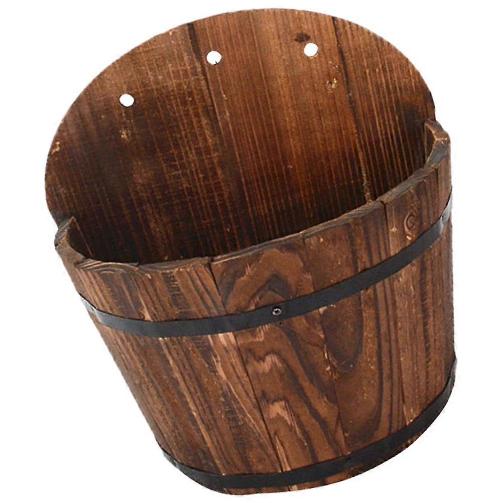 Chic Flower Pot Display for Garden Fence Decoration with Simple Style 3Pcs Dark Brown Wooden Planter