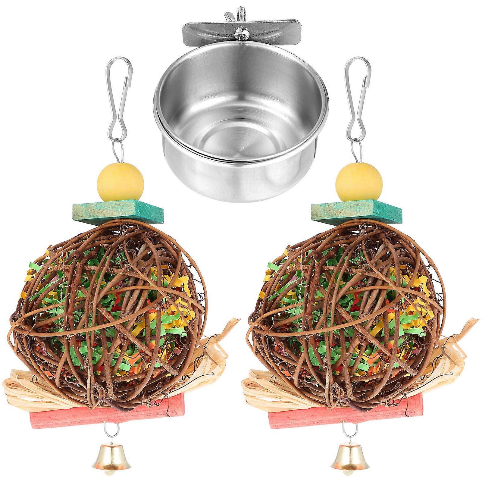 Bird Feeding Cup and Toys for Cage Accessories Multi-Functional 2Pcs