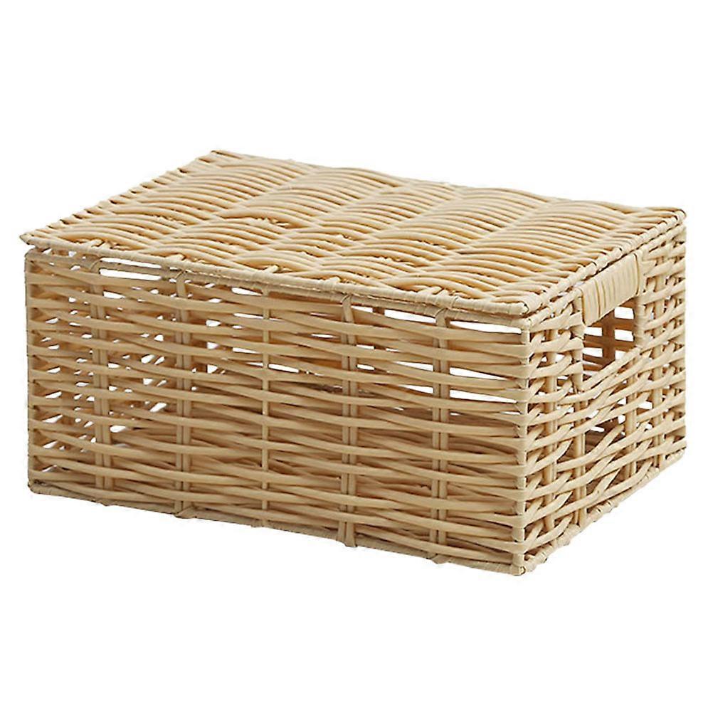 Woven Storage Basket for Sundries 2Pcs Beige Imitation Rattan Boxes