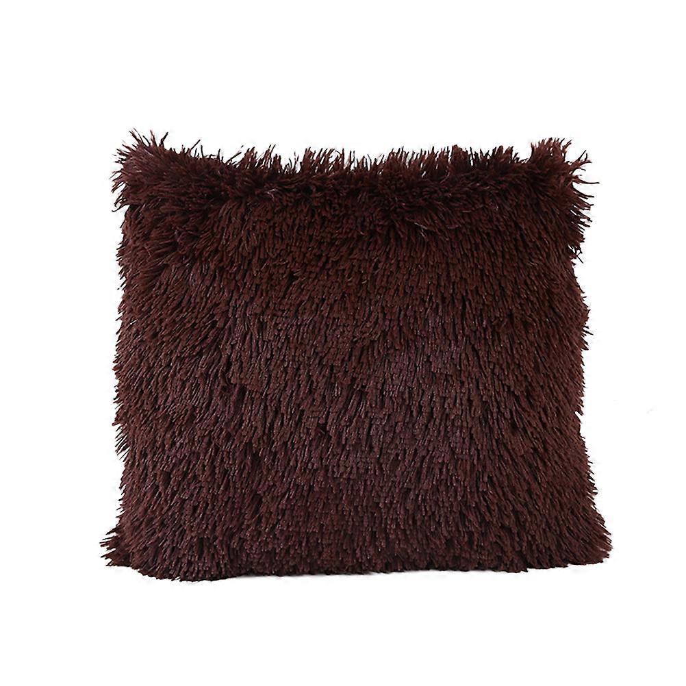Brown Short Plush Throw Pillow Cover for Home Decorative
