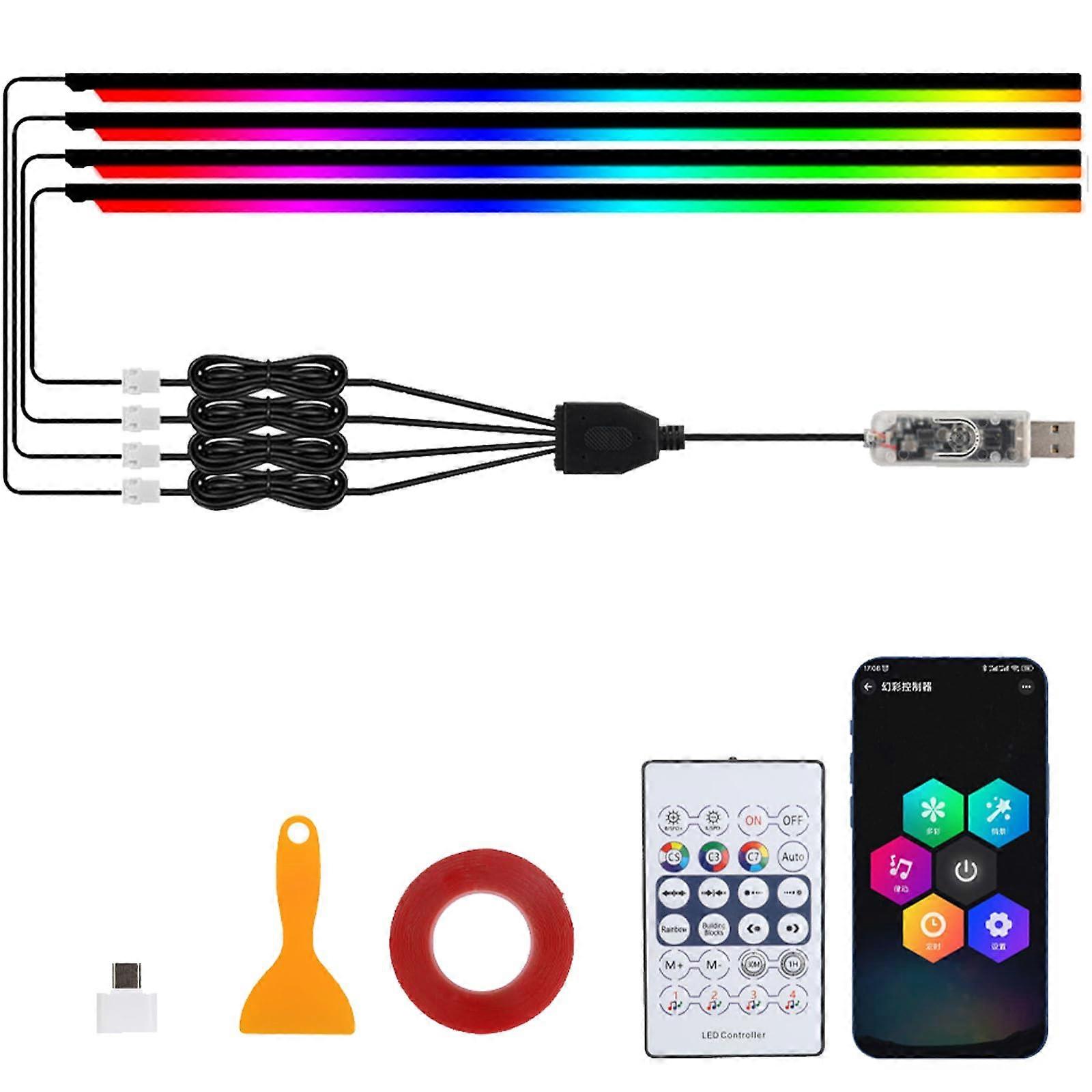 Interior Lights Wireless App Control 5 In 1 RGB Ambient 43 Inch Strips 4 Pack Adjustable Brightness Music Mode