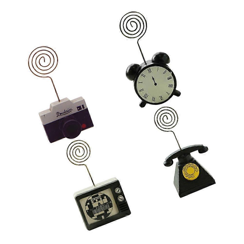 Wooden Message Holder 4Pcs Retro Shape Table Photo Clip Office And Home Use Assorted Color Ornaments