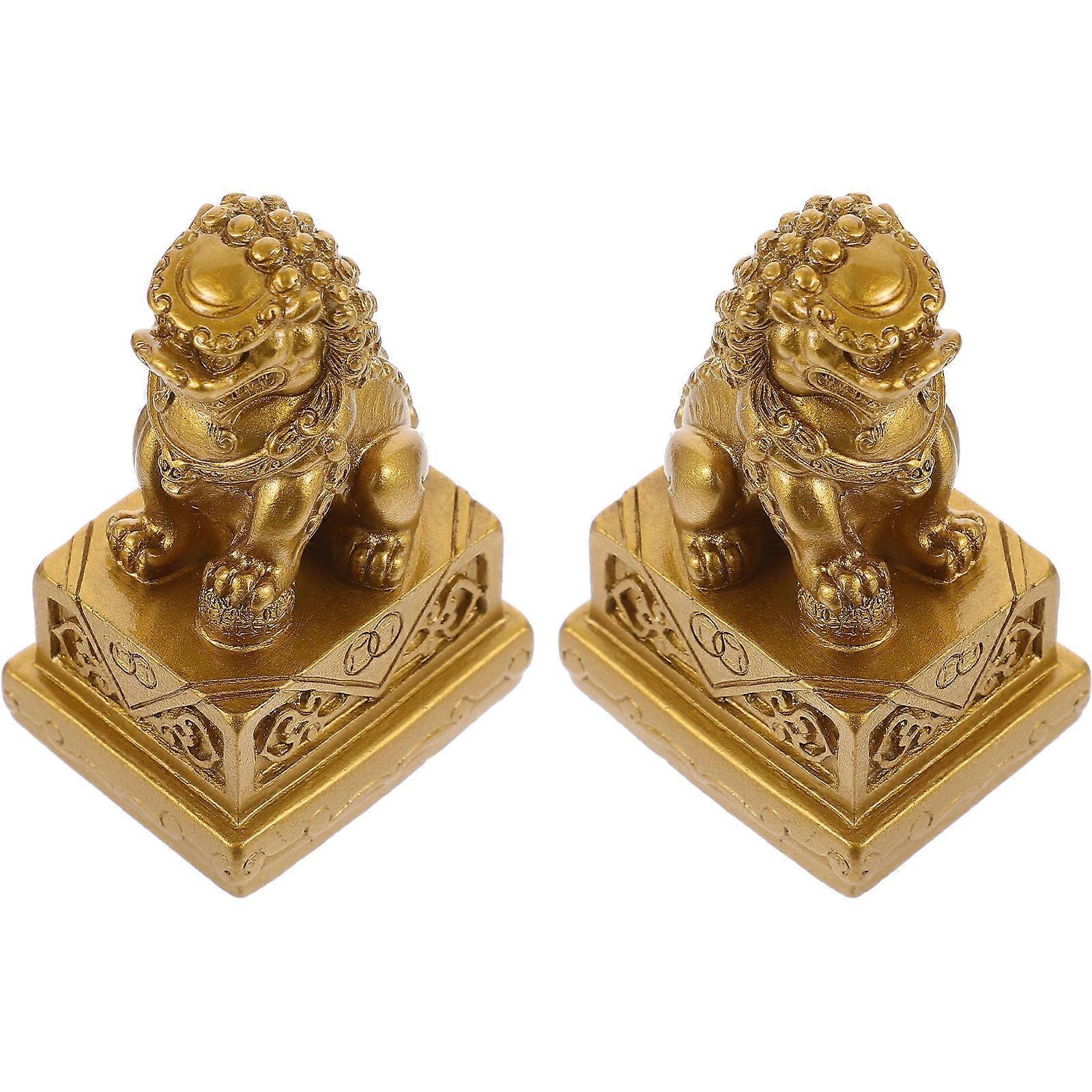 Lion Sculpture Resin Lion Figurines for Decor Use 10Pcs Golden Desktop Statues