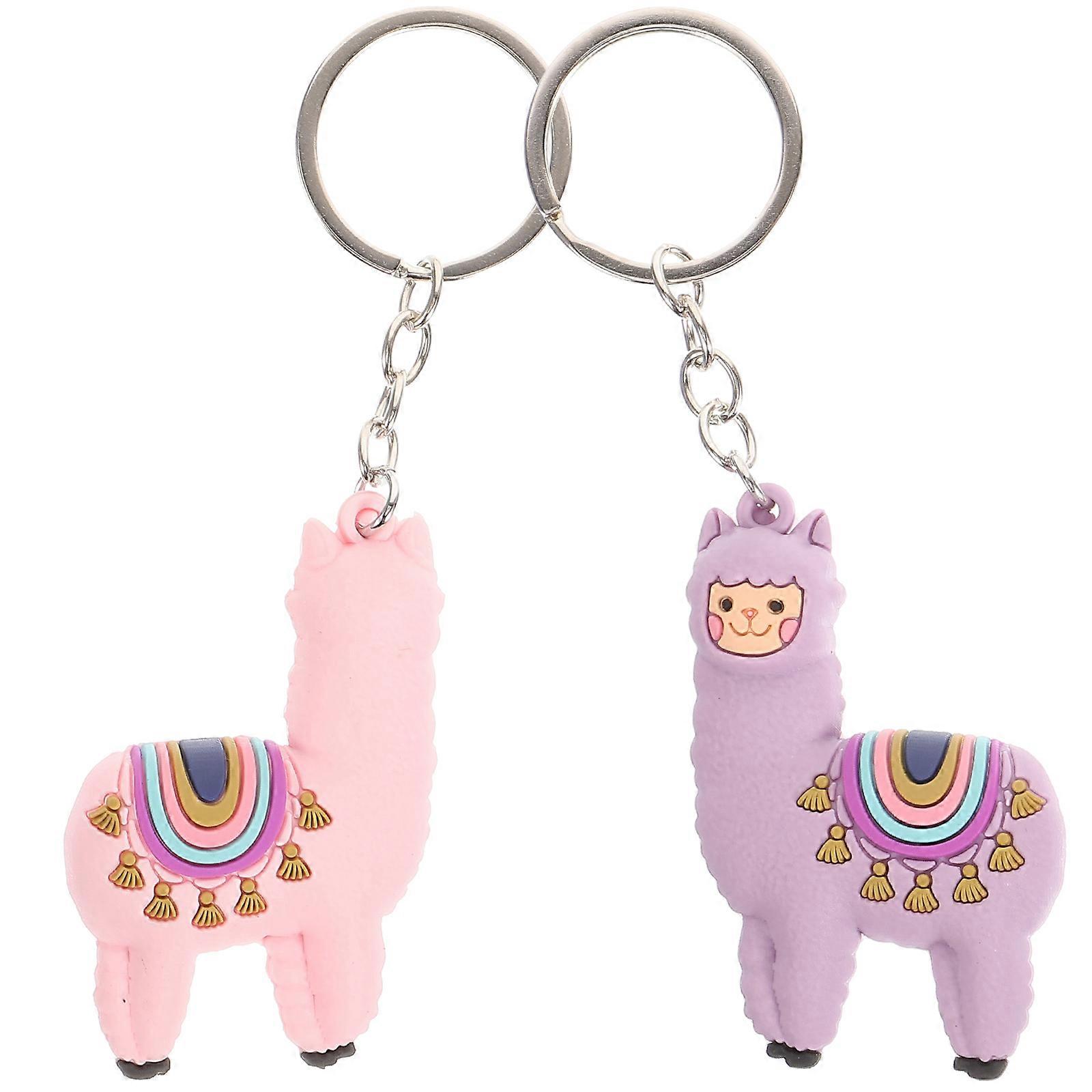 Cute Keychain Alpaca Key Pendant PVC Material Cartoon Animal Key Chain 2Set