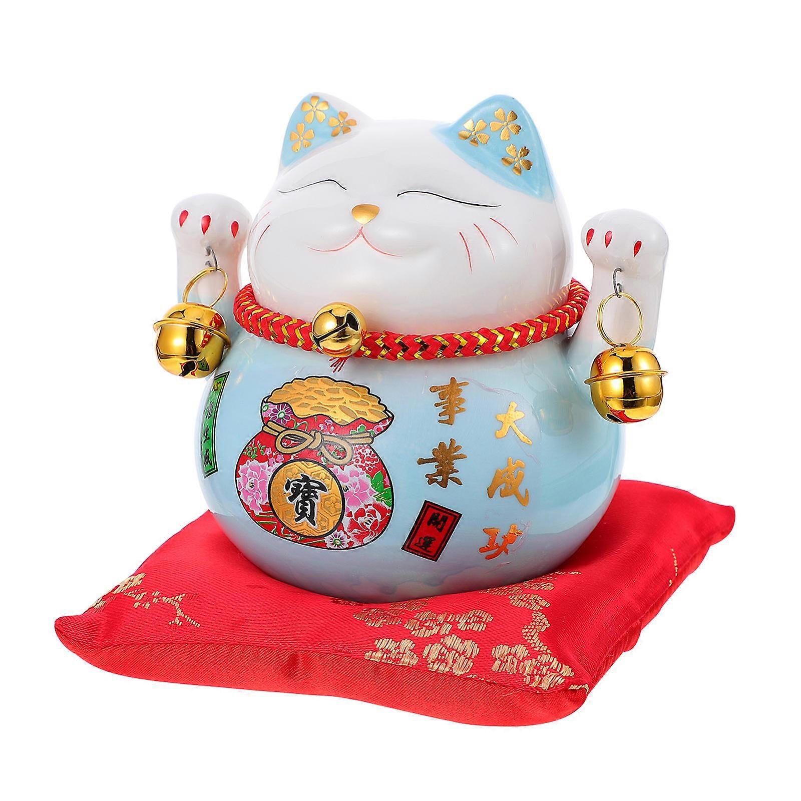 Ceramic Fortune Cat Piggy Bank Saving Pot for Decoration 4Pcs Blue