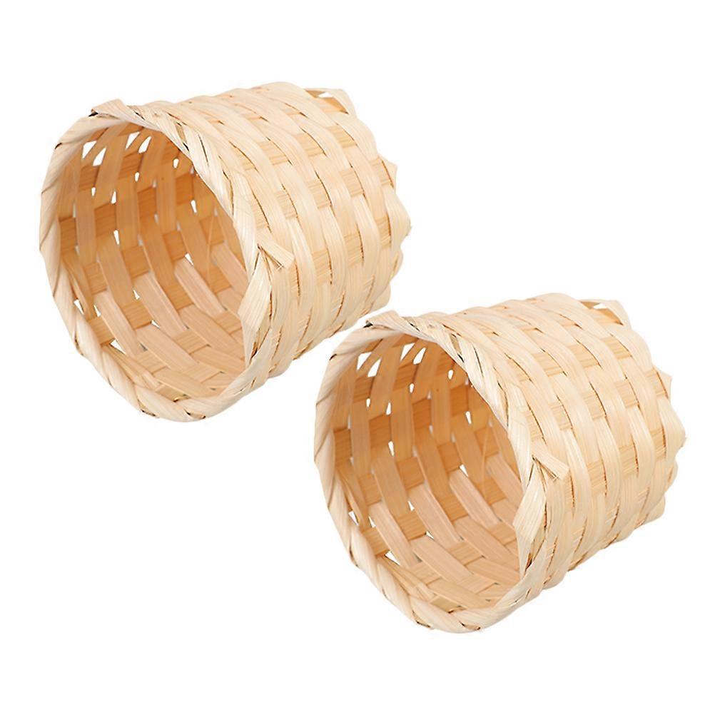 Woven Bamboo Storage Basket for Desktop Organization 2Pcs Set