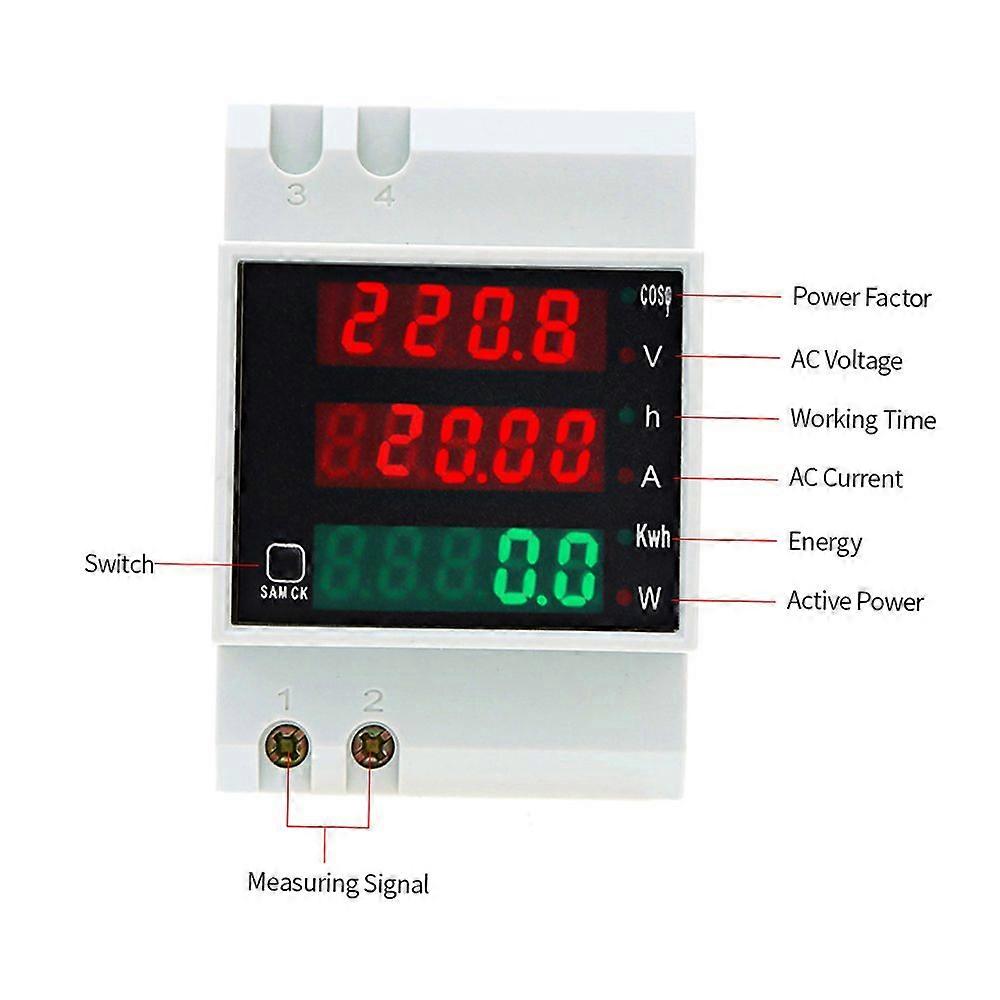 AC80-300V 100A Multi-functional Digital Din Rail Current Voltage Power Factor Meter Ammeter Voltmeter