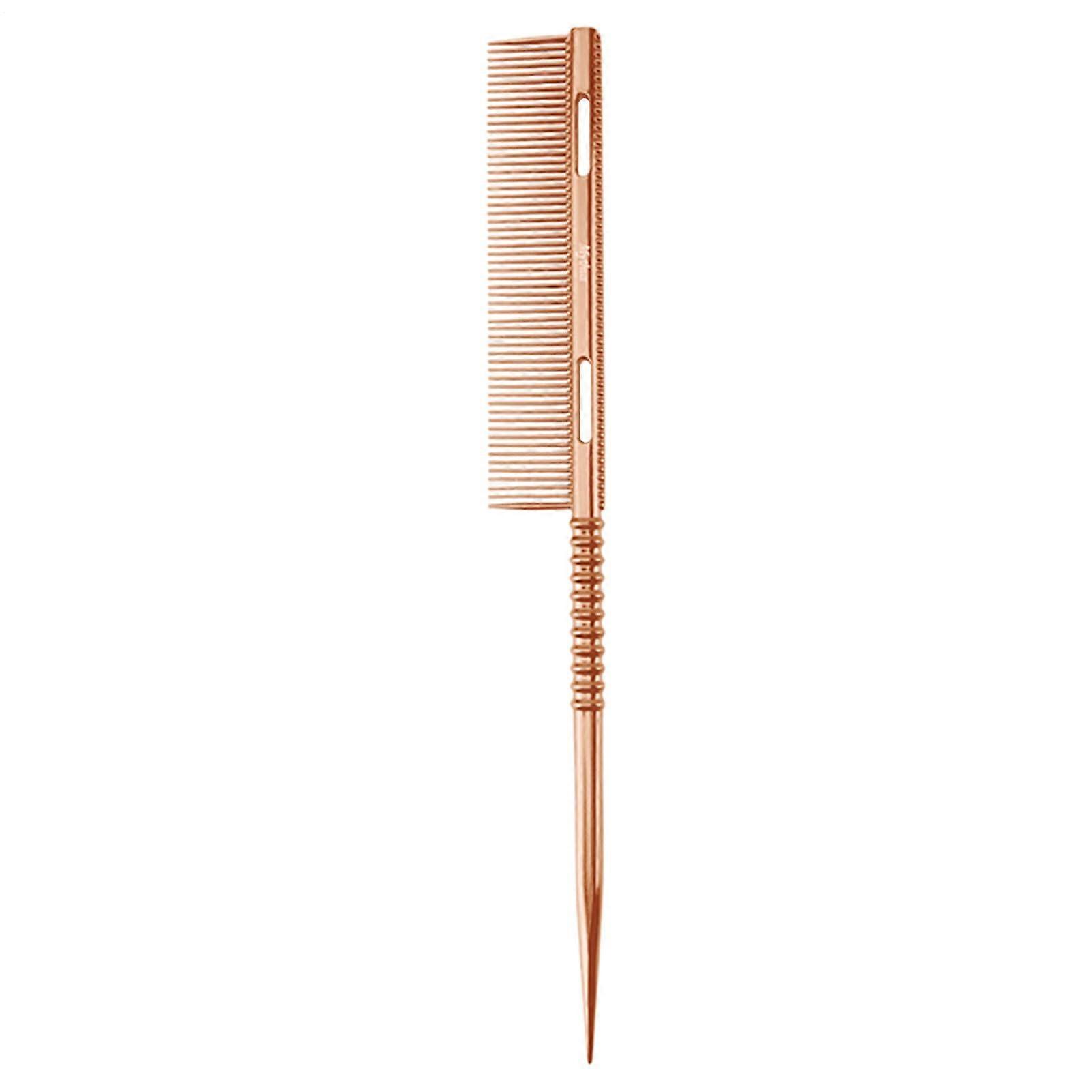 Women's Ponytail Comb Thin Detangling Tool With Separating Tip, Ergonomic Pink Gold Hairdressing For Tousling