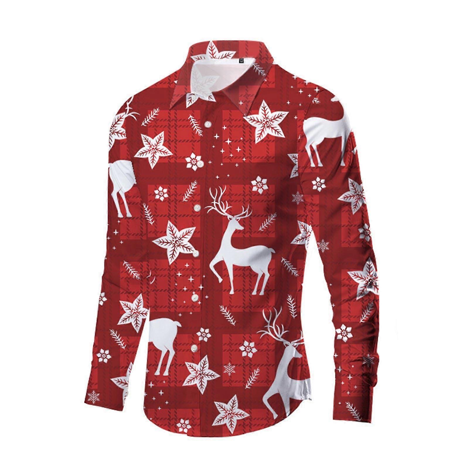 Christmas Shirt Men's Slim Fit 3XL Red ButtonDown Hawaiian Xmas Shirt With 3D Print