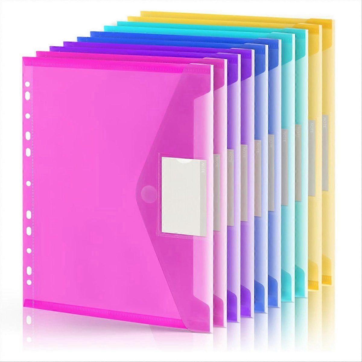 10 Pack File Folders, 11 Ring Plastic Envelopes, Clear Folder for Documents with Label, 3 Ring Binder Pocket Organizer
