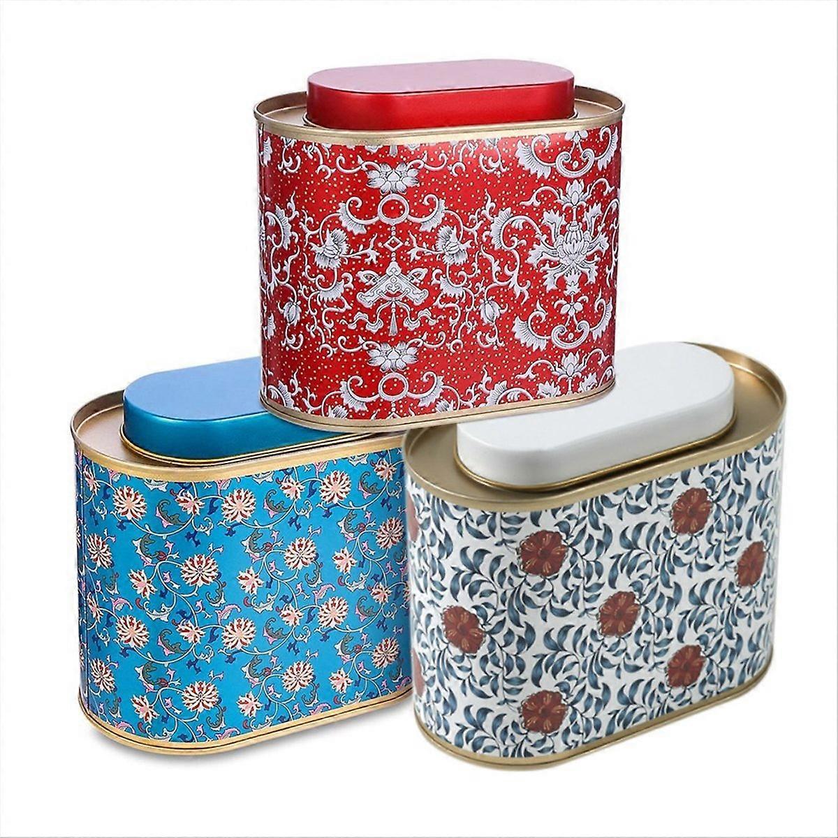 3Pack Large Tea Tins for Loose Tea with Lid Oval Shape 3.53-7Oz