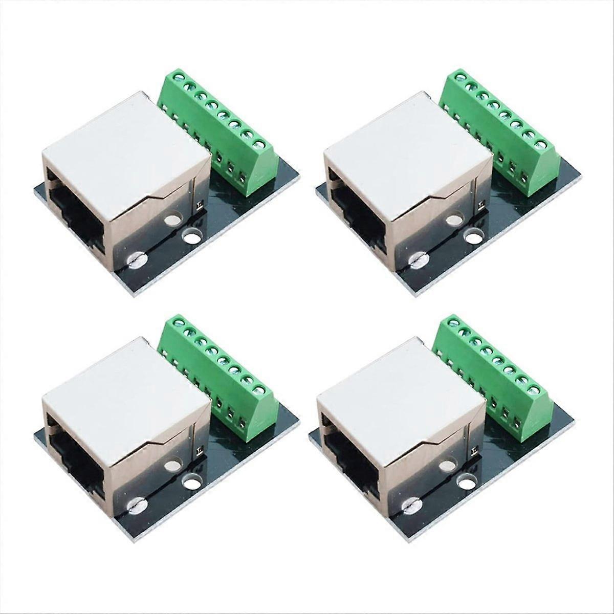 4PCS RJ45 Ethernet Female Socket Connector Breakout Board,2.54mm Connector Board Shielded Network Ad