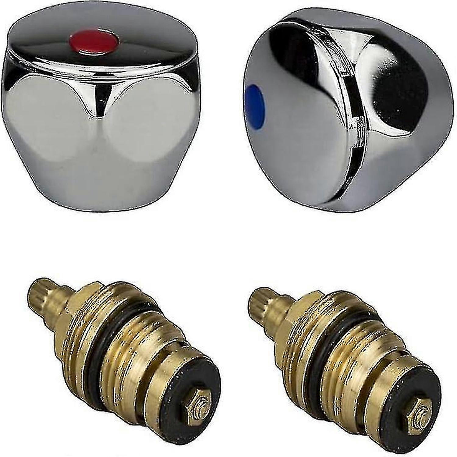 طقم تجديد صنبور المياه الساخنة والباردة المعدني باللونين الأحمر والأزرق والكروم - عبوتين ، 1/2 '