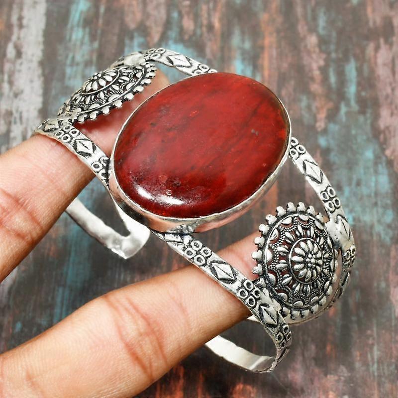 Pulsera ajustable hecha a mano en plata de ley 925 con gema de labradorita roja