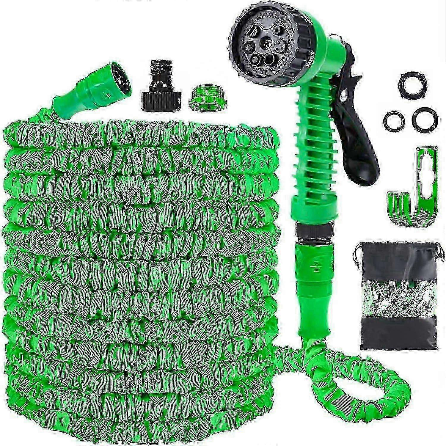 30M Flexible Garden Hose with 7 Function Spray Nozzle for Outdoor Watering
