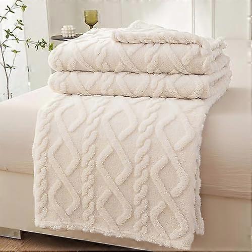 Fleece Blanket Large Throw for Sofa and Bed,400 GSM Lightweight Blanket, 100% Microfiber Fuzzy Soft Warm Cozy Fluffy Wool Cream Throw for Chair,Couch,